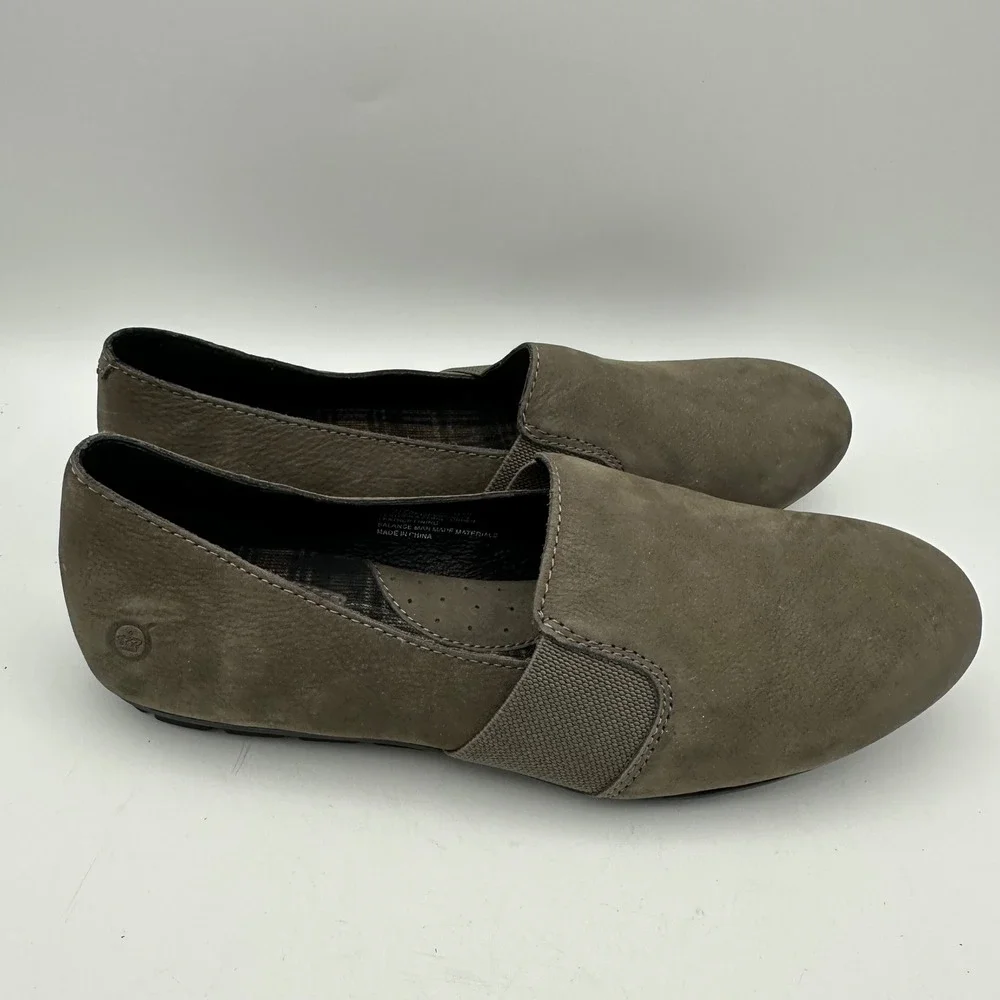 Born‎ Slip On Loafers Womens 9M Taupe Leather Fabric CQH18 F36742 Comfort Flats